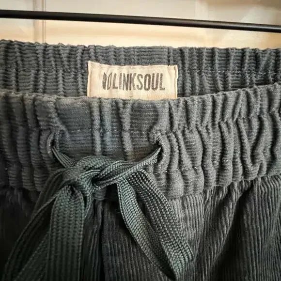 Linksoul Blue Grey Corduroy Drawstring Flat Front Pants - Picture 2 of 6